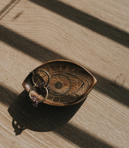Drishti Evil Eye Tray | Hand-Carved Mango Wood Catchall