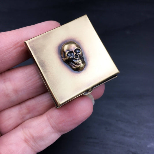 Tiny Brass Pill Box with Skull or Moon & Stars!
