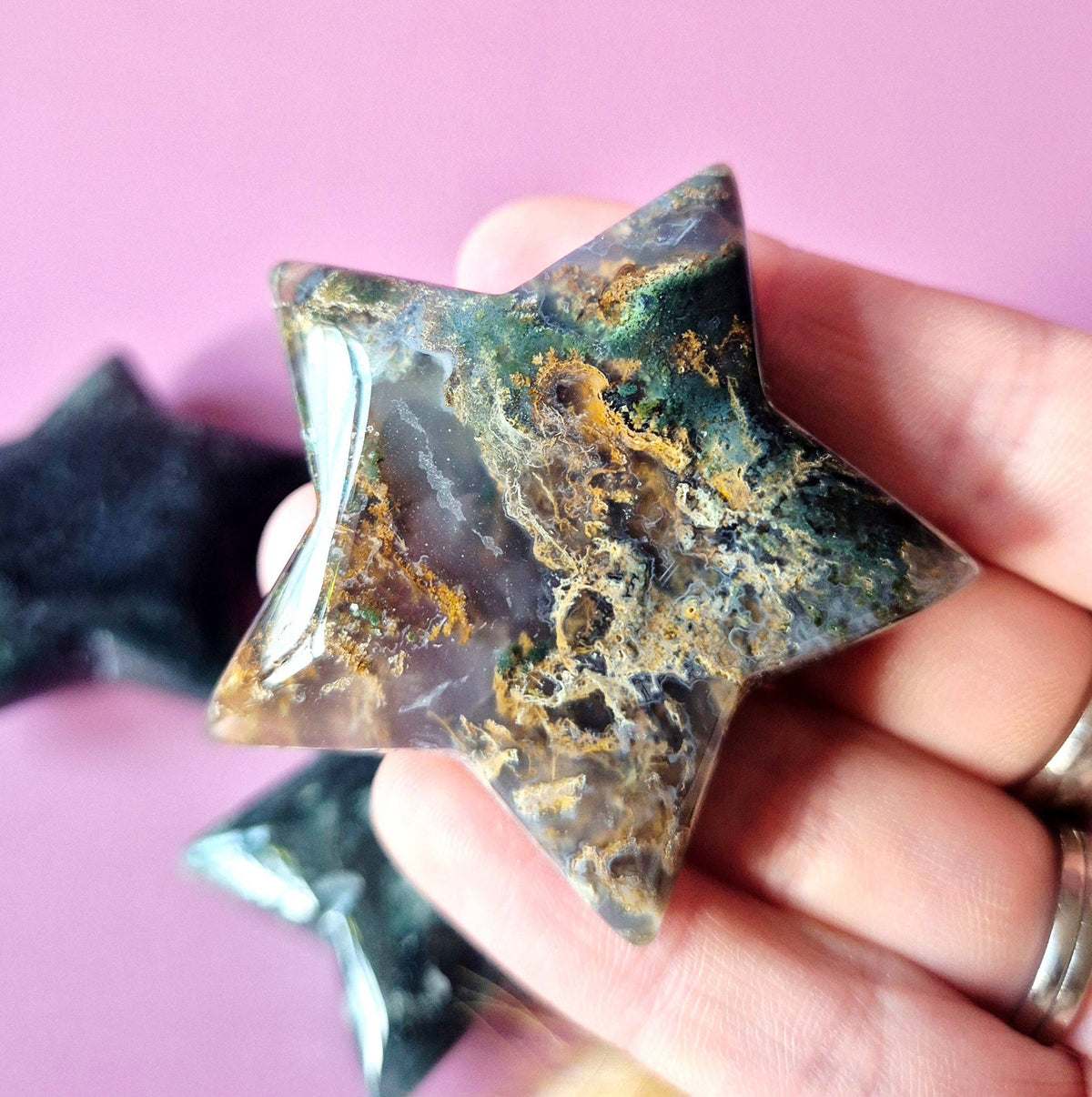 Gemstone Moss Agate Star Pocket Stone