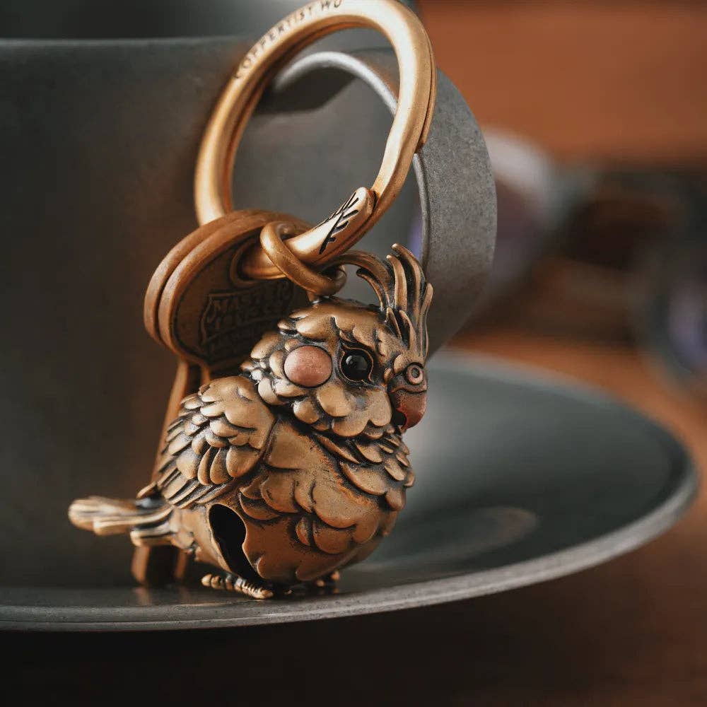 Cockatiel Bell Keychain | Brass, Purple Copper & Black Agate | Coppertist.Wu