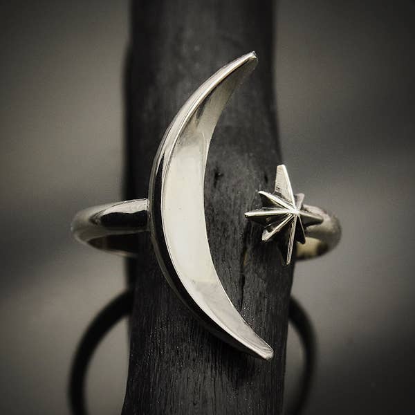 Moon & Star Ring | Recycled Sterling Silver