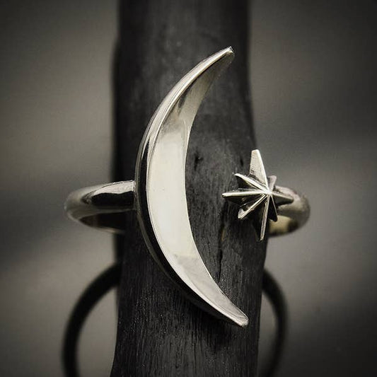 Moon & Star Ring | Recycled Sterling Silver