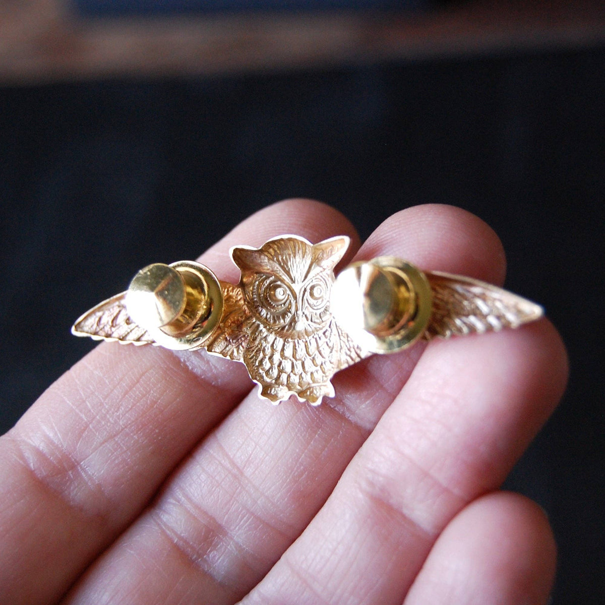 Golden Horned Owl Brooch Pin | Handmade Brass Owl Pin