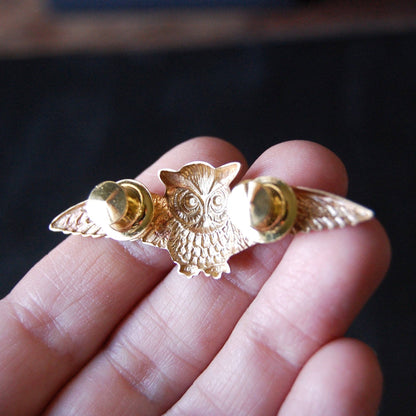 Golden Horned Owl Brooch Pin | Handmade Brass Owl Pin