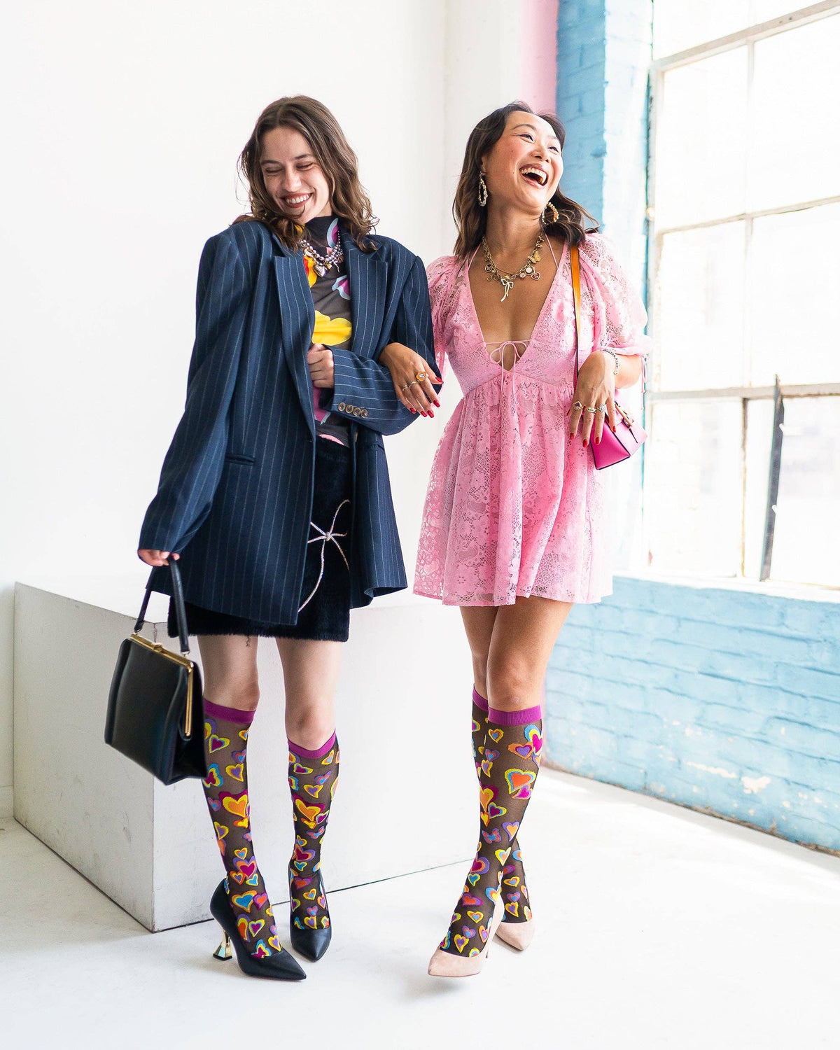 Y2K Hearts Black | Sheer Knee High Socks