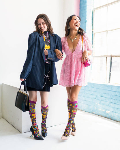 Y2K Hearts Black | Sheer Knee High Socks