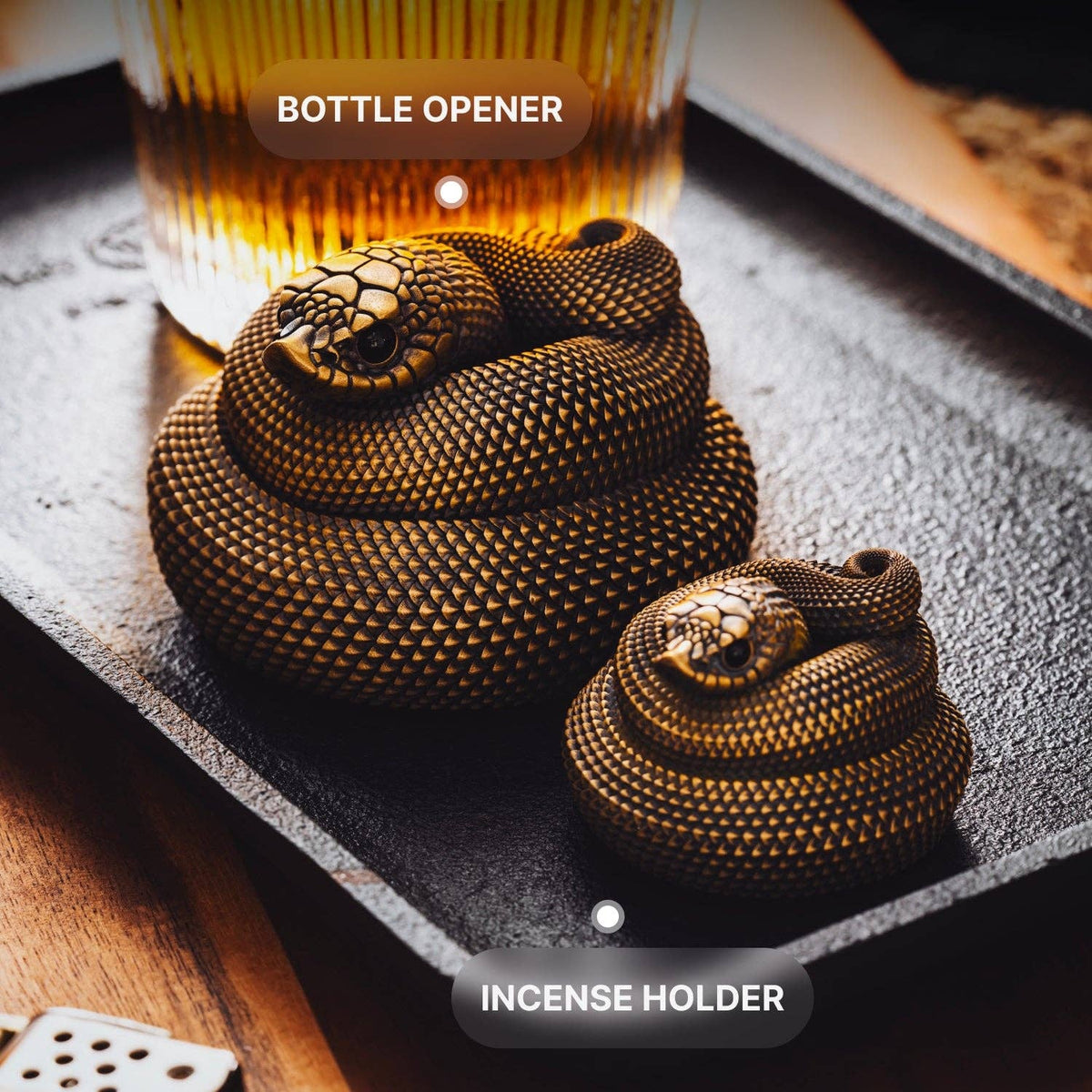 Hognose Snake Incense Holder | Sculptural Brass | Coppertist.Wu