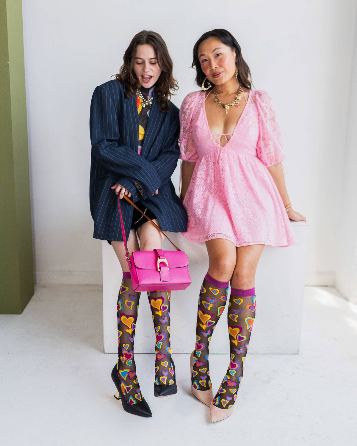 Y2K Hearts Black | Sheer Knee High Socks