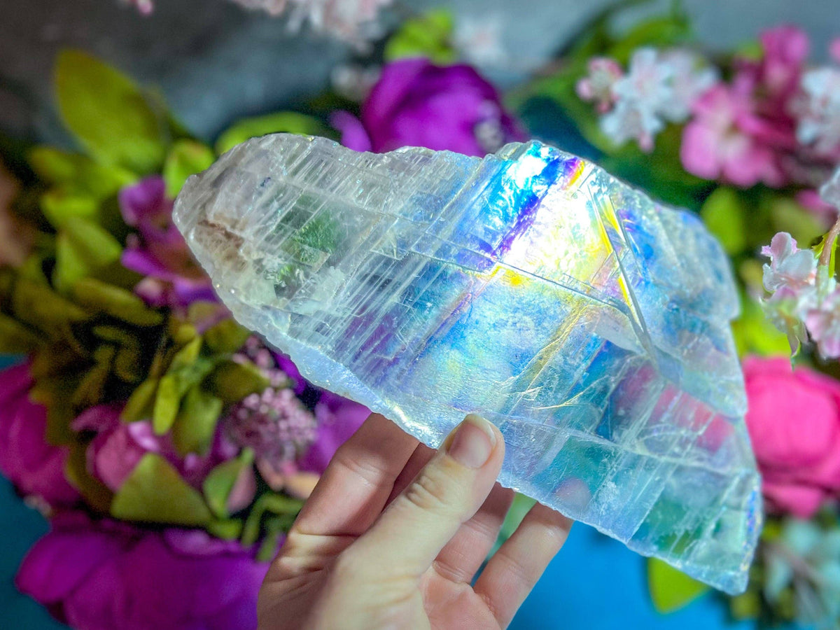 Raw Aura Selenite from USA | Iridescent Cleansing Crystal