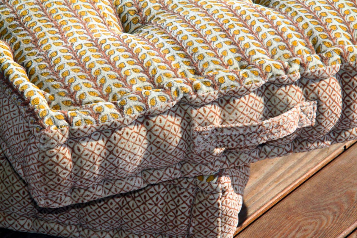 Block Print Square Meditation Cushion | Jaipur Velvet Craft