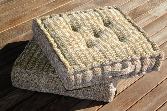 Block Print Square Meditation Cushion | Jaipur Velvet Craft