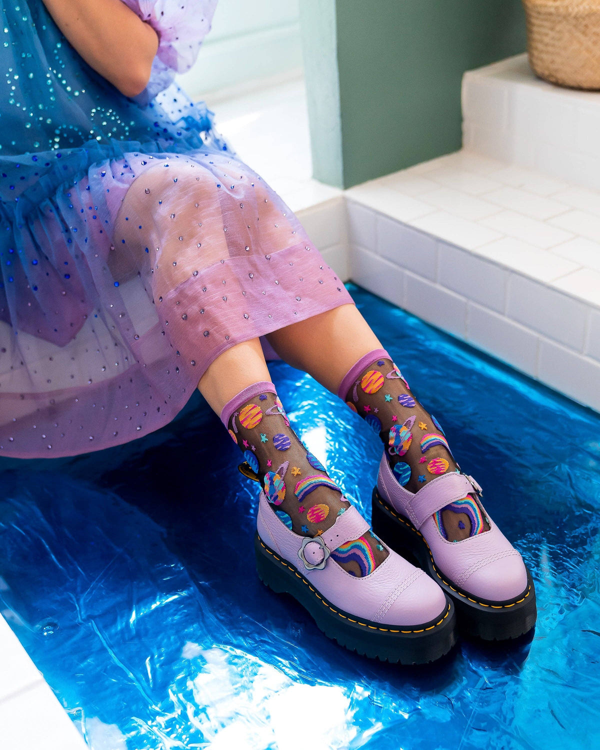 Pop Art Planets | Sheer Crew Socks
