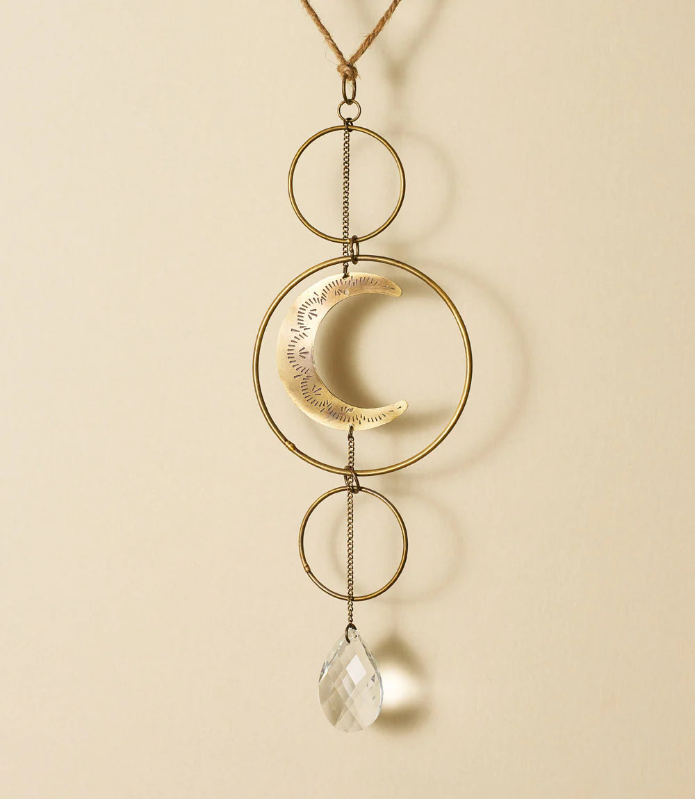 Surya Crescent Moon Brass Suncatcher | Celestial Decor