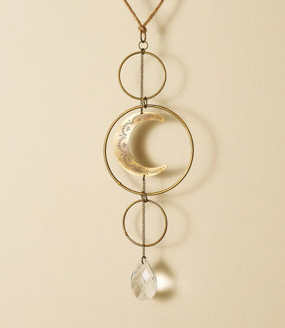 Surya Crescent Moon Brass Suncatcher | Celestial Decor