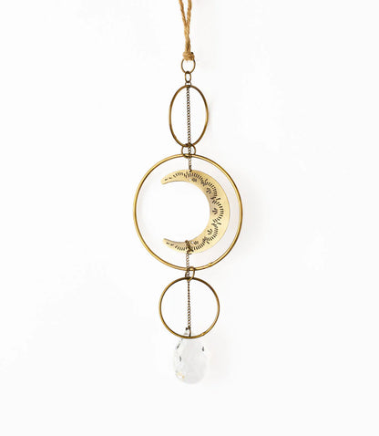 Surya Crescent Moon Brass Suncatcher | Celestial Decor