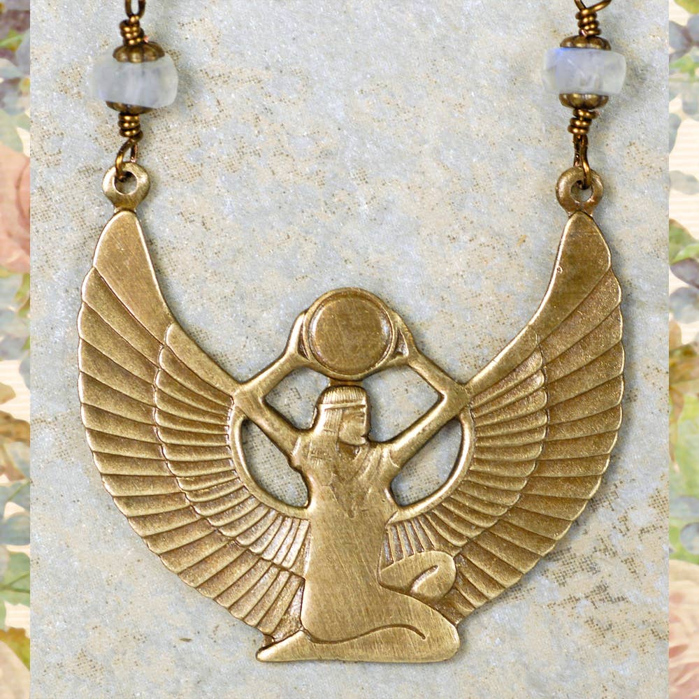 Goddess Isis Necklace | Vintage Brass, Moonstone & Lapis