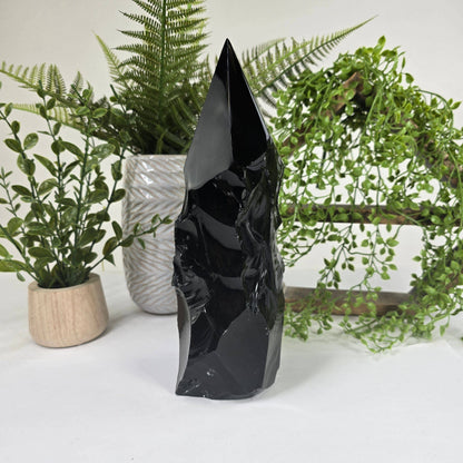 Black Obsidian Semi-Polished Tower | Protection Crystal from Mexico