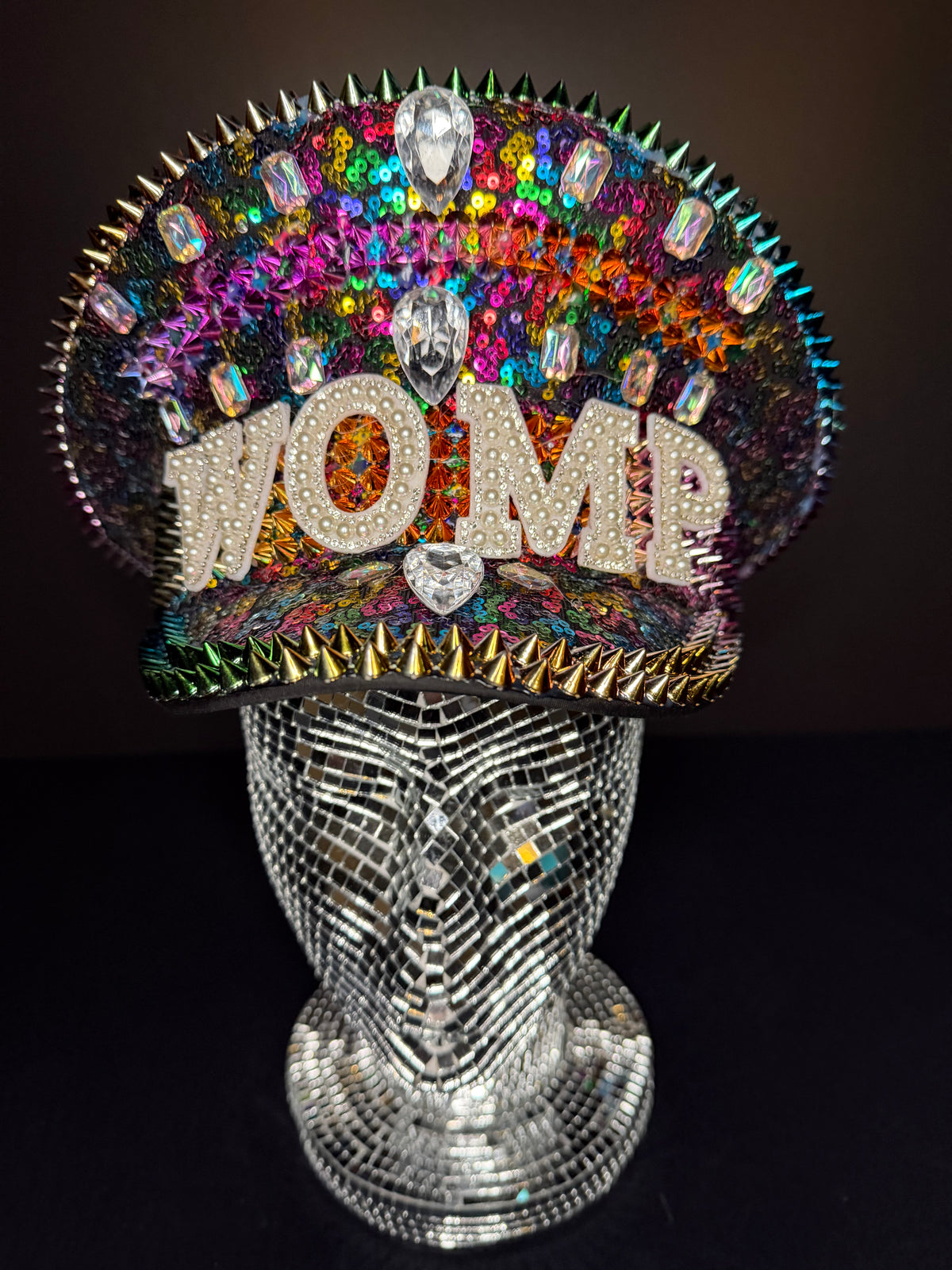 Rainbow Sequin Rhinestone Captain's Hat | Festival Glam