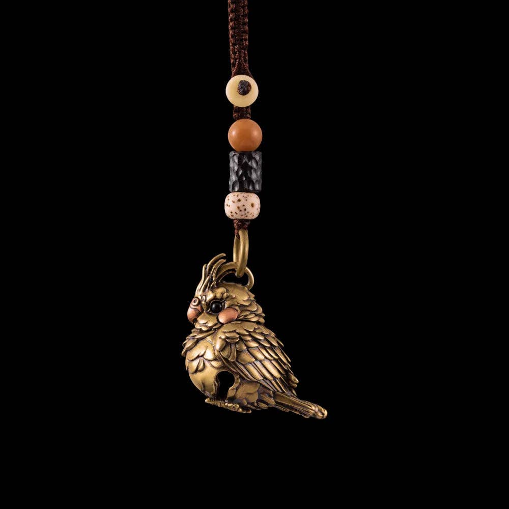 Cockatiel Bell Keychain | Brass, Purple Copper & Black Agate | Coppertist.Wu