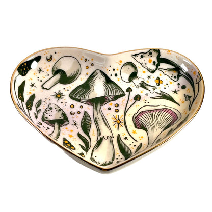 Starry Mushrooms Heart Dish | Ceramic Trinket Dish