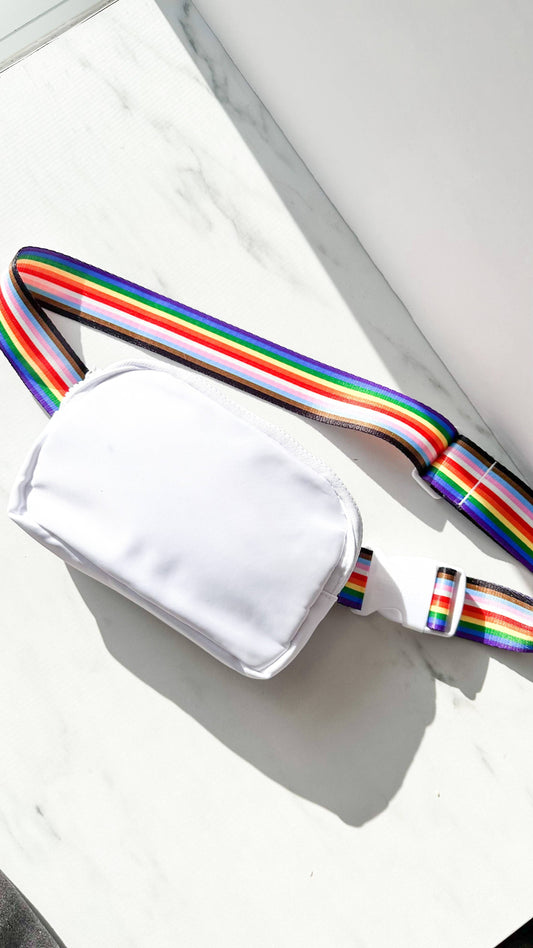 White Rainbow Belt Bag | Pride, Movement & Everyday Utility