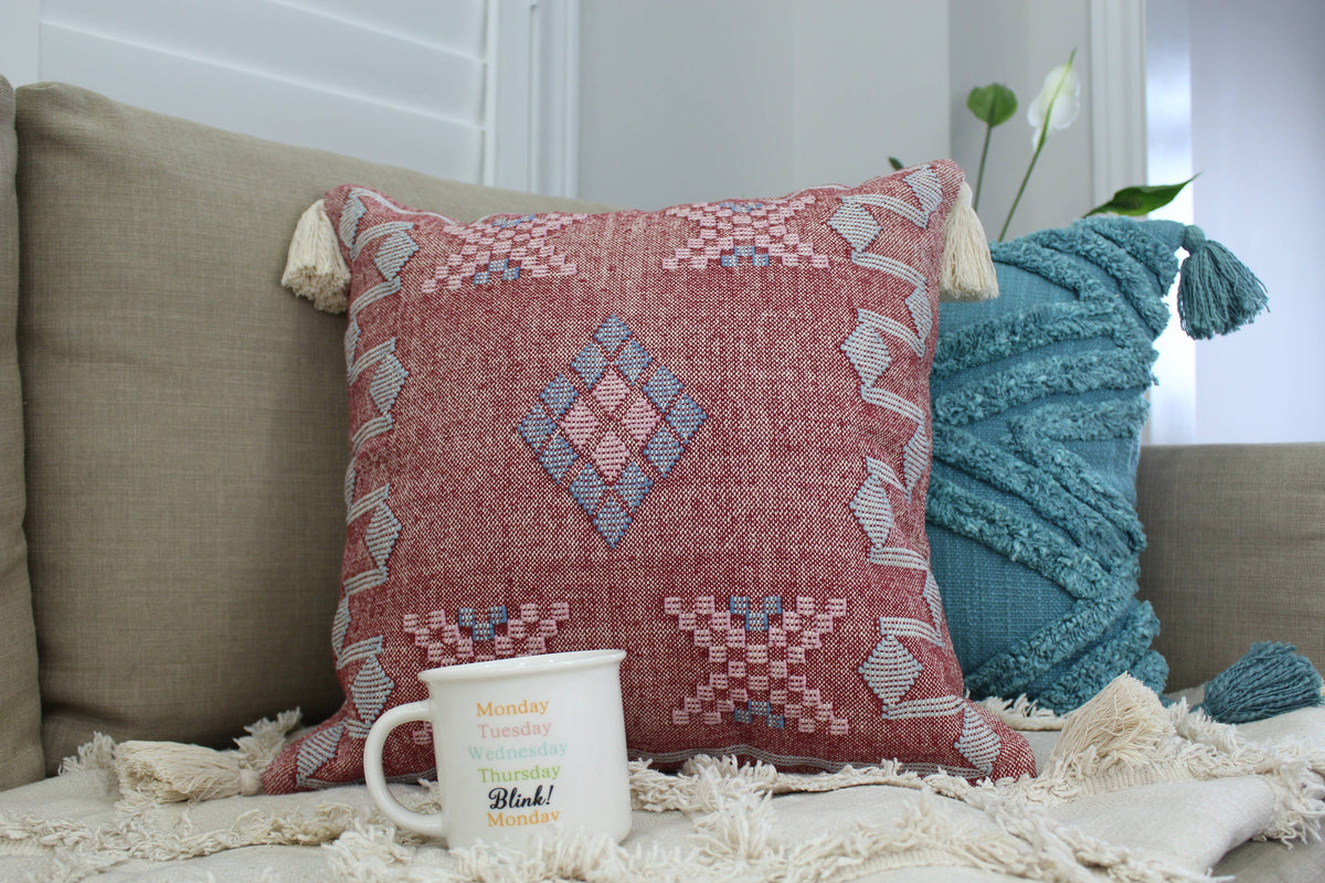 Pink Moroccan Style Pillow | Handwoven Cotton Cushion
