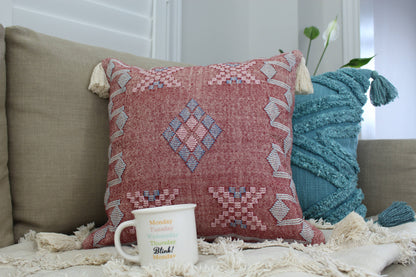 Pink Moroccan Style Pillow | Handwoven Cotton Cushion