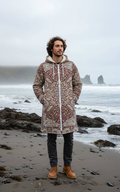 Classic Red Persian Carpet Zipper Cloak | Recycled Performance Fleece | Manifestie