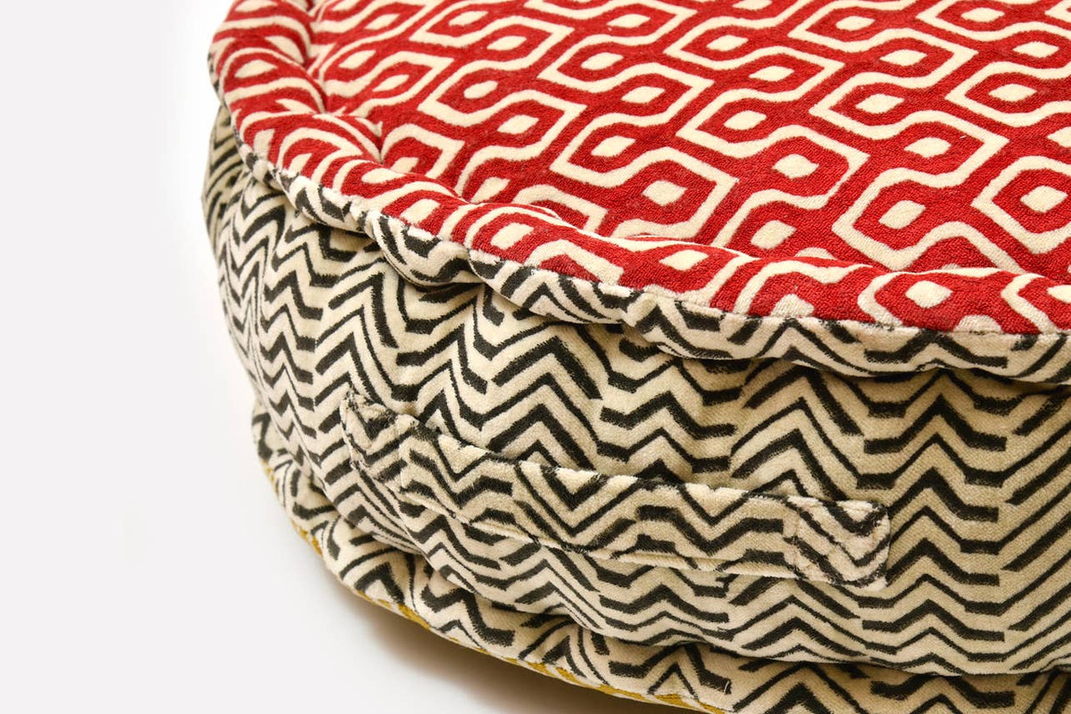 Block Print Round Meditation Cushion | Jaipur Block Print
