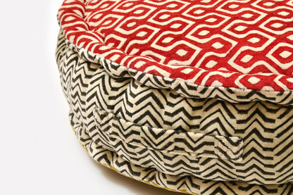 Block Print Round Meditation Cushion | Jaipur Block Print