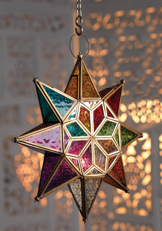 Large Rainbow Star Lantern | Handmade Glass Hanging Lantern