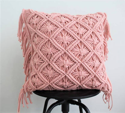 Pink Macramé Accent Pillow | Handwoven Home Décor