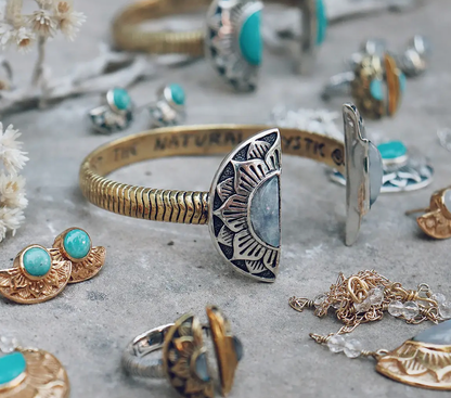 Natural Mystic Cuff | Turquoise, Brass with Sterling Silver | Bahgsu Jewels