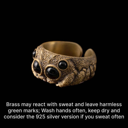 Jumping Spider Ring | Sterling Silver, Matte Black or Brass with Black Agate Eyes | Coppertist.Wu