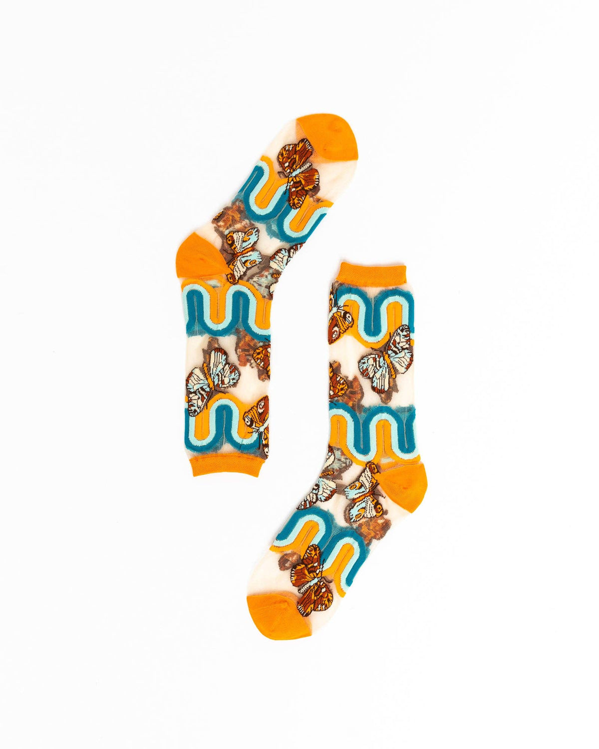 Retro Rainbow Butterfly | Sheer Crew Socks