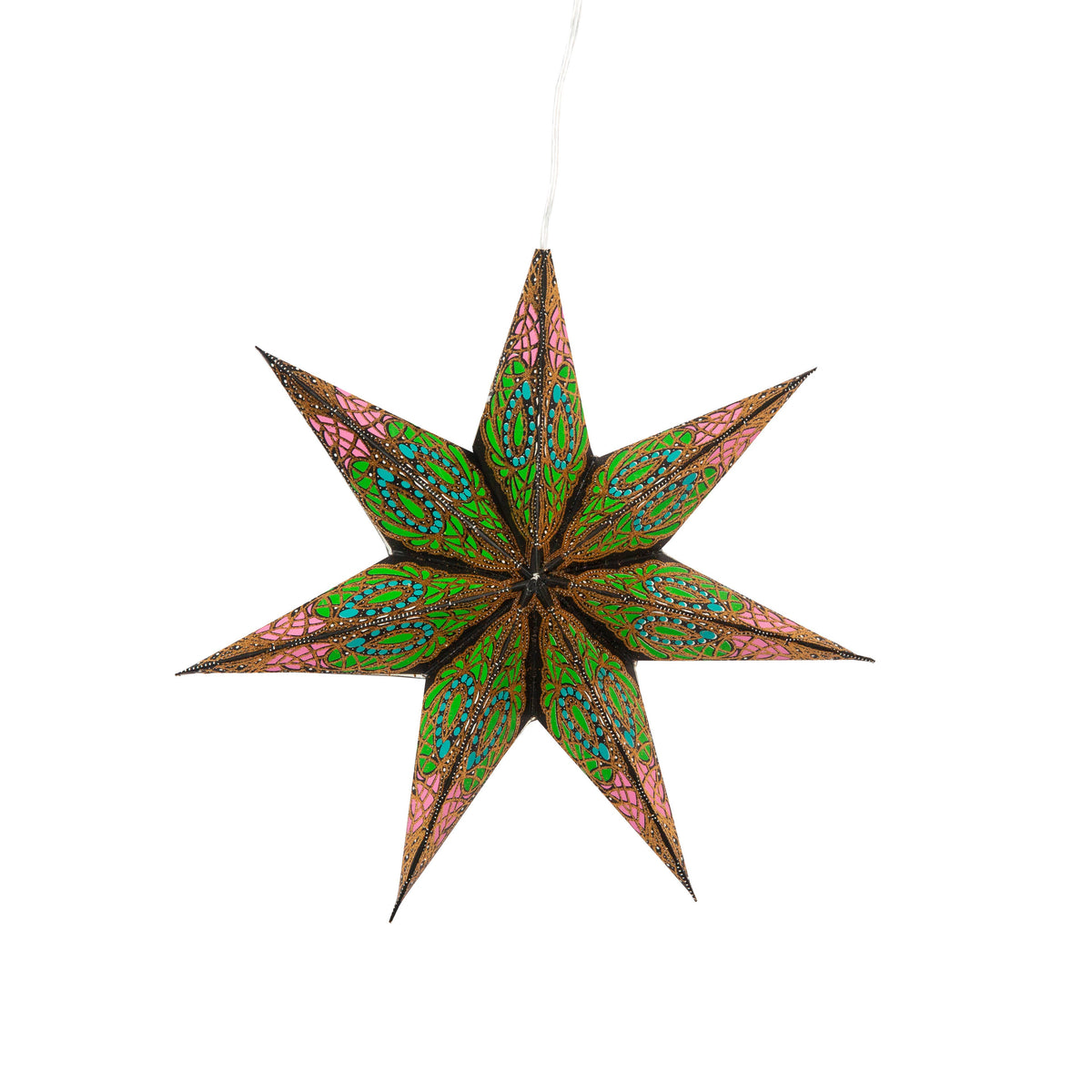 Fe Spring | 7 Point 8 " Black/Green/Blue/Pink w/ Glitter | Paper Star Light