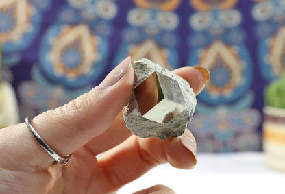 Natural Pyrite Cube on Matrix | Sacred Geometry Specimen