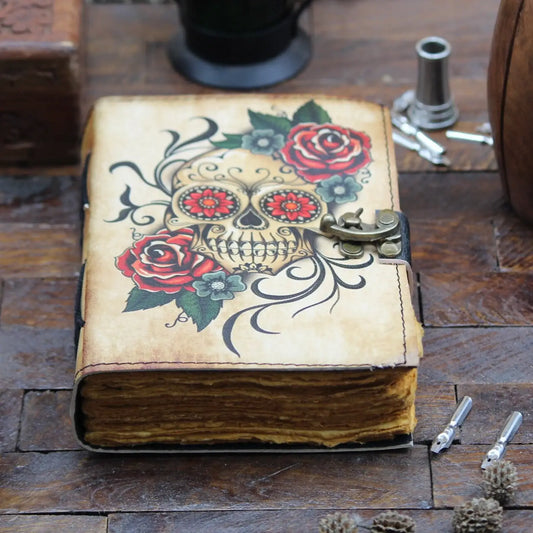 Book of Spells Skull Journal | Vintage Leather Sketchbook