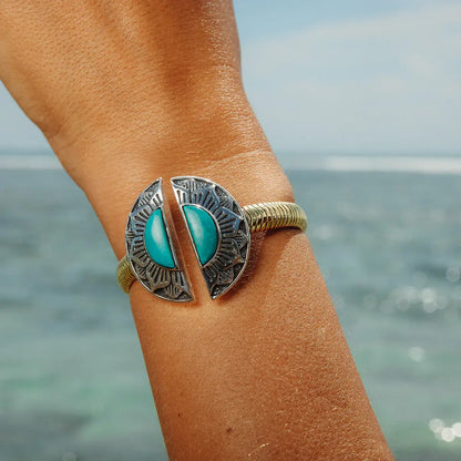 Natural Mystic Cuff | Turquoise, Brass with Sterling Silver | Bahgsu Jewels