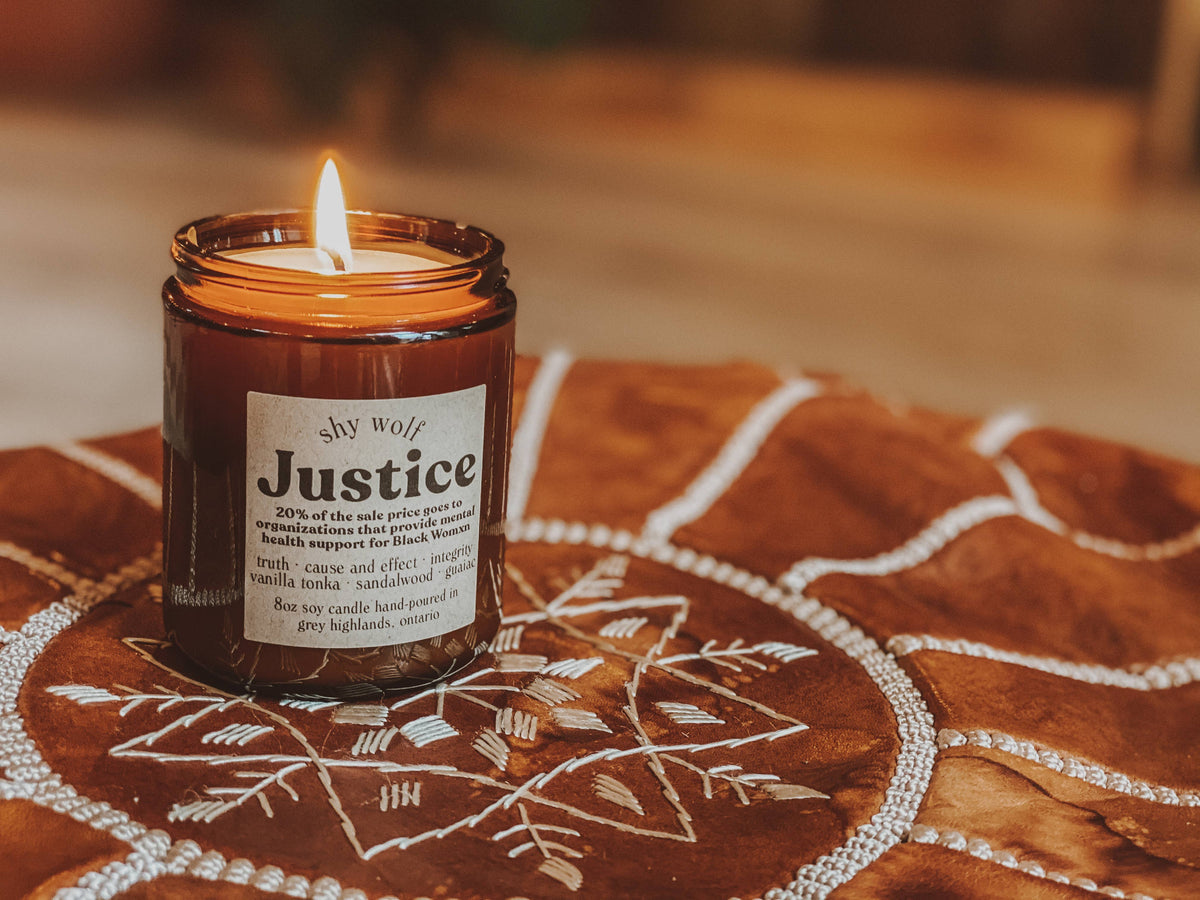 Justice Tarot Inspired Soy Candle | Vanilla, Tonka, Sandalwood & Guaiac Wood