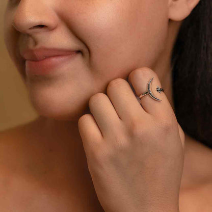 Moon & Star Ring | Recycled Sterling Silver