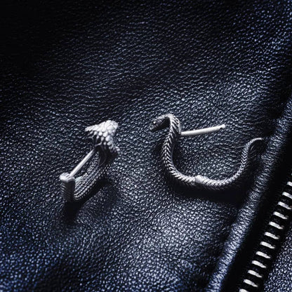 Cobra Huggie Earrings | Oxidized Sterling Silver & Zircon | Coppertist.Wu