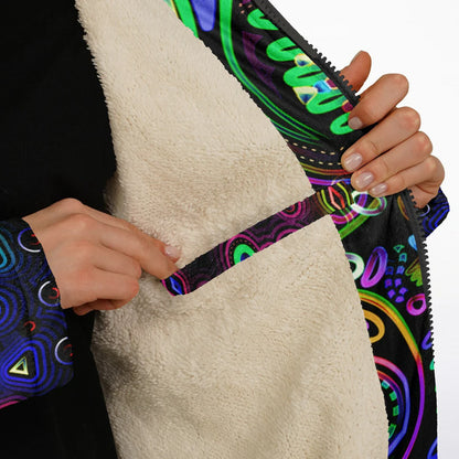 Trippy Cat Hooded Zipper Cloak | Micro-Mink Fleece