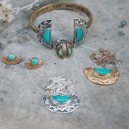 Natural Mystic Cuff | Turquoise, Brass with Sterling Silver | Bahgsu Jewels