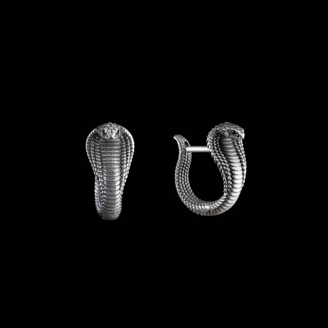 Cobra Huggie Earrings | Oxidized Sterling Silver & Zircon | Coppertist.Wu