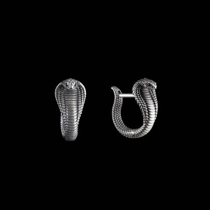 Cobra Huggie Earrings | Oxidized Sterling Silver & Zircon | Coppertist.Wu