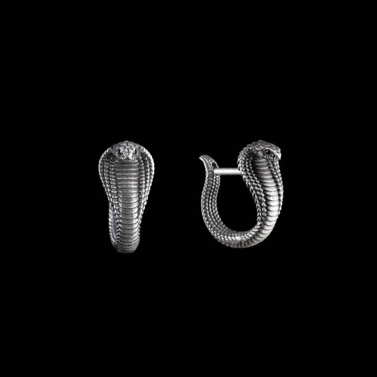 Cobra Huggie Earrings | Oxidized Sterling Silver & Zircon | Coppertist.Wu