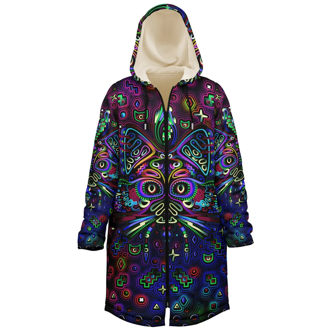 Trippy Cat Hooded Zipper Cloak | Micro-Mink Fleece