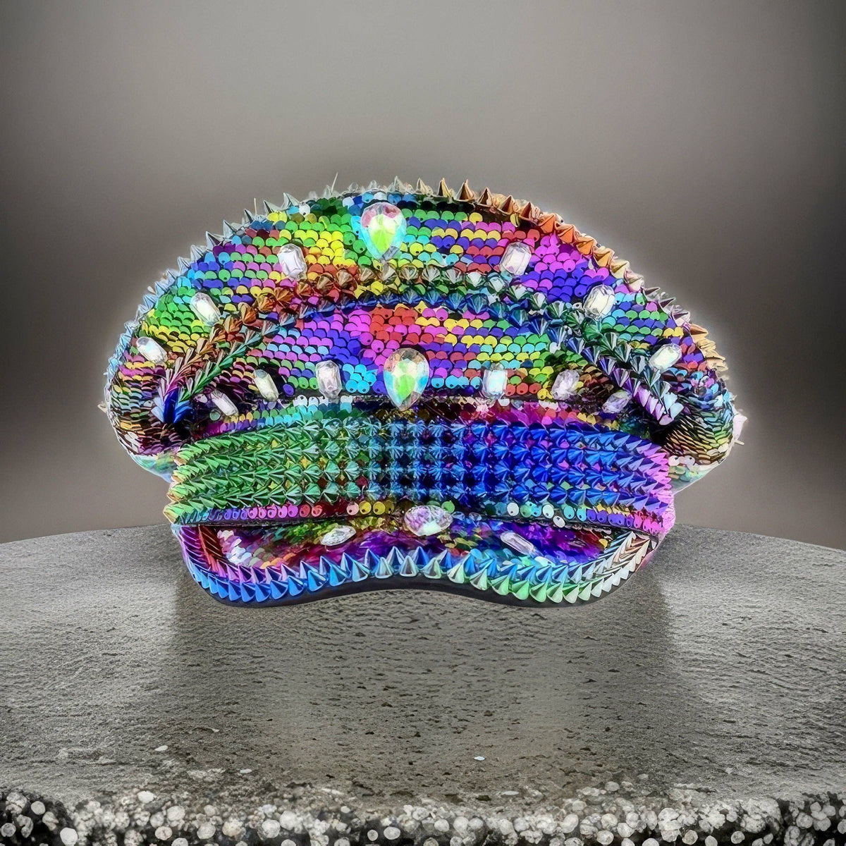 Rainbow Sequin Rhinestone Captain's Hat | Festival Glam