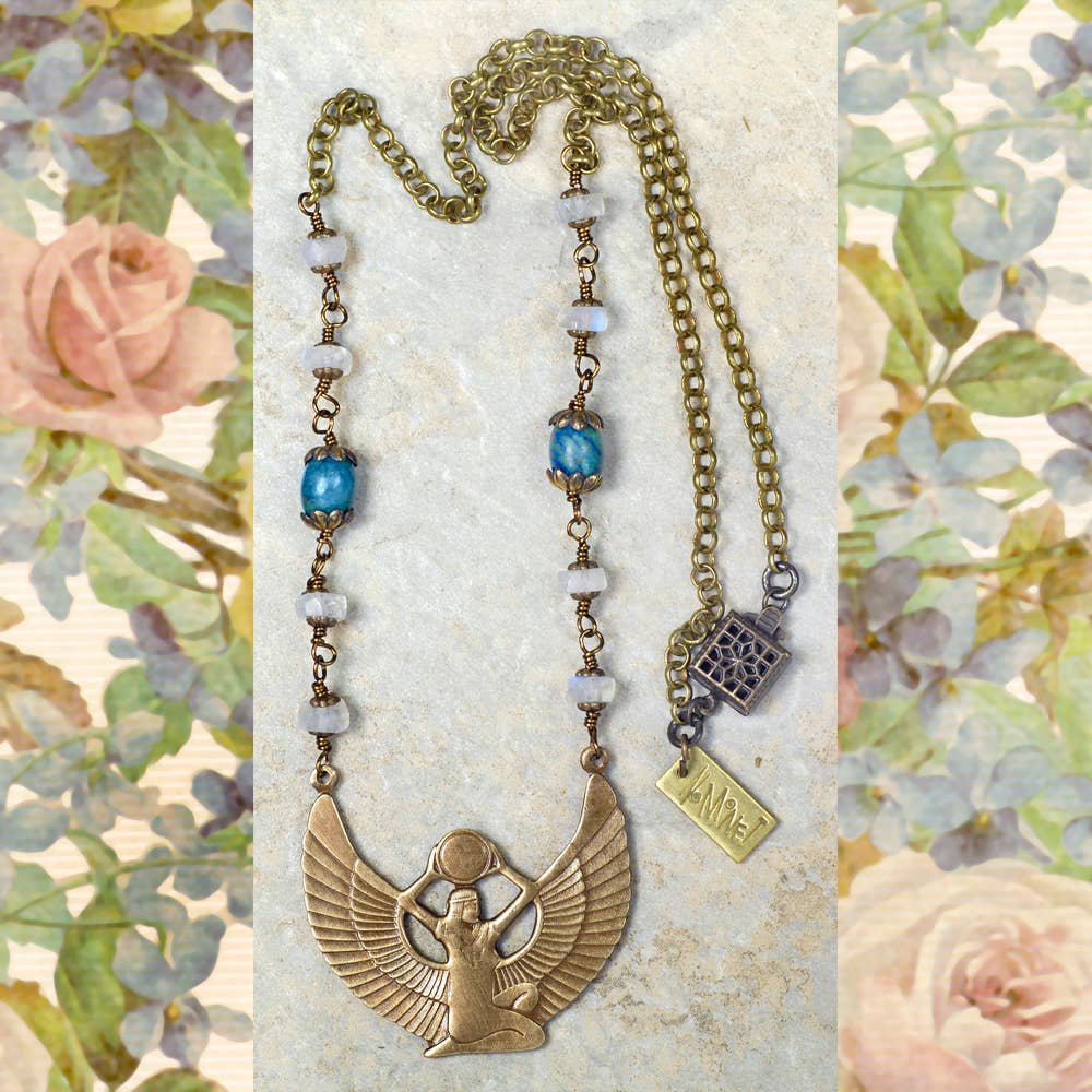 Goddess Isis Necklace | Vintage Brass, Moonstone & Lapis